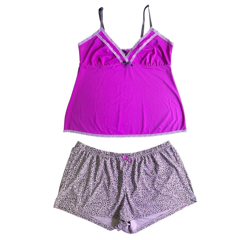 Purple leopard print babydoll cami pajama set size XL